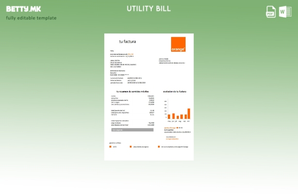 модерен стил Spain Orange шаблон за комунални сметки со лесно пополнување